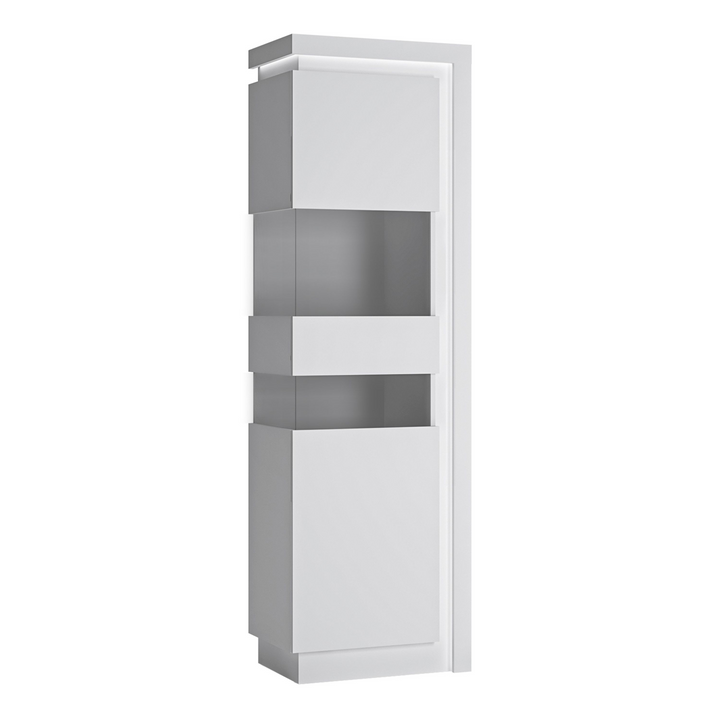 Earley Tall Narrow Display Cabinet (LHD) (including LED lighting) in White and High Gloss | Dining Cabinet | Dining Cabinets