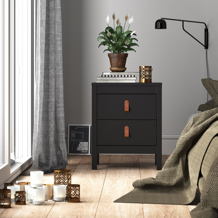 Droitwich Bedside Table 2 Drawers in Matt Black | Bedside Cabinet | Bedside Cabinets | Bedroom Cabinet