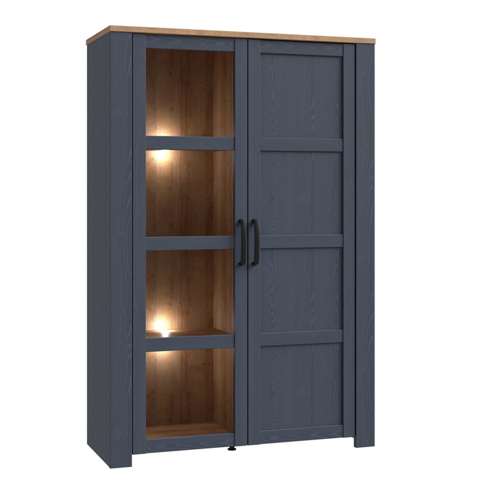 Hitchin 2 Door Display Cabinet in Riviera Oak/Navy | Dining Cabinet | Dining Cabinets
