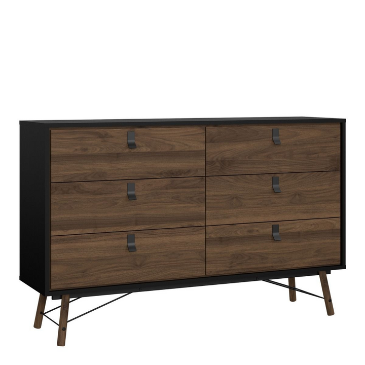 Moubray Wide Double Chest of Drawers 6 Drawers in Matt Black Walnut | Chest of Drawers | Drawers 