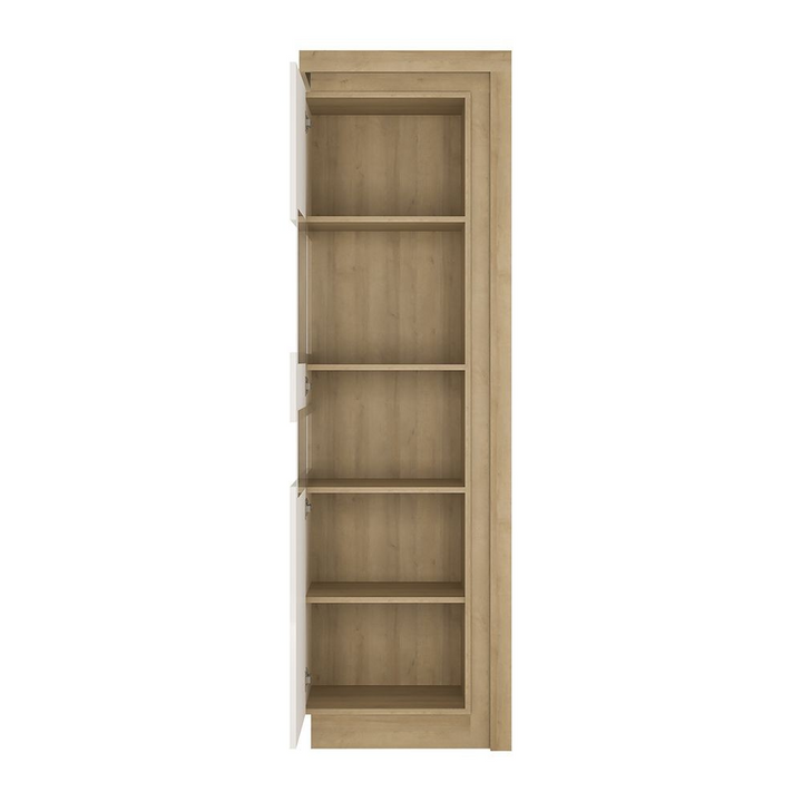 Earley Tall Narrow Display Cabinet (LHD) in Riviera Oak/White High Gloss | Dining Cabinet | Dining Cabinets