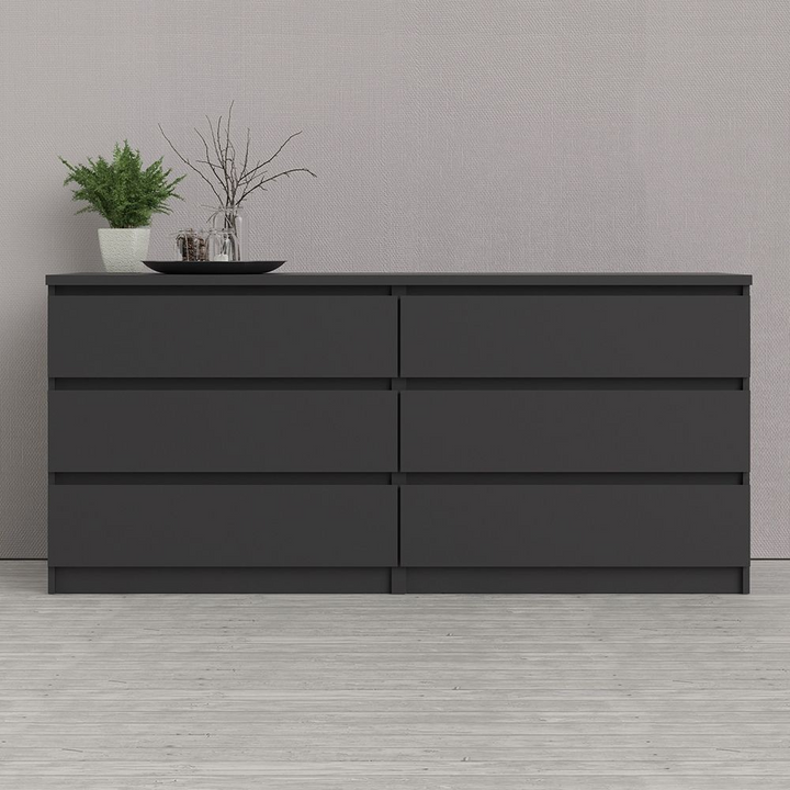 Brook Wide Chest of 6 Drawers (3+3) in Black Matt | Chest of Drawers | Drawers 