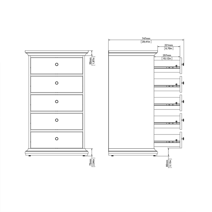 Solihull Chest 5 Drawers in Matt Grey | Chest of Drawers | Drawers 