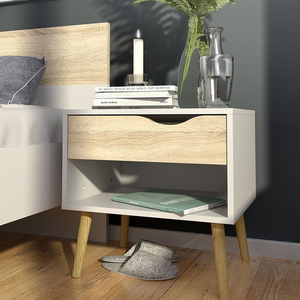 Luton Bedside 1 Drawer in White and Oak | Bedside Cabinet | Bedside Cabinets | Bedroom Cabinet