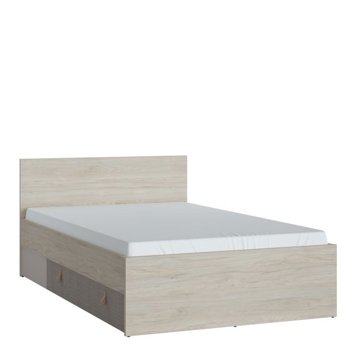 Batley 120cm Bed with 1 Drawer in Light Walnut, Grey Fabric Effect and Cashmere | Beds | Single Bed