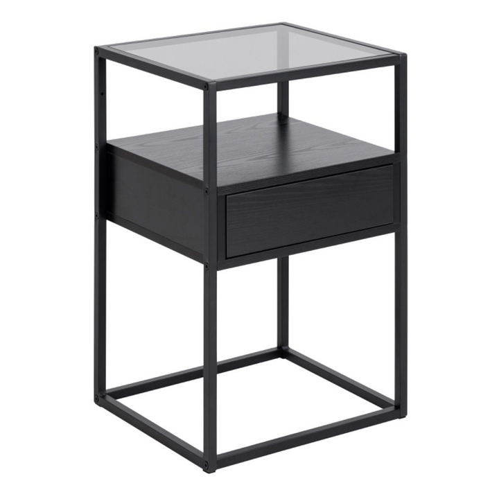 Ilford Bedside Table in Black with Smoked Glass | Bedside Cabinet | Bedside Cabinets | Bedroom Cabinet