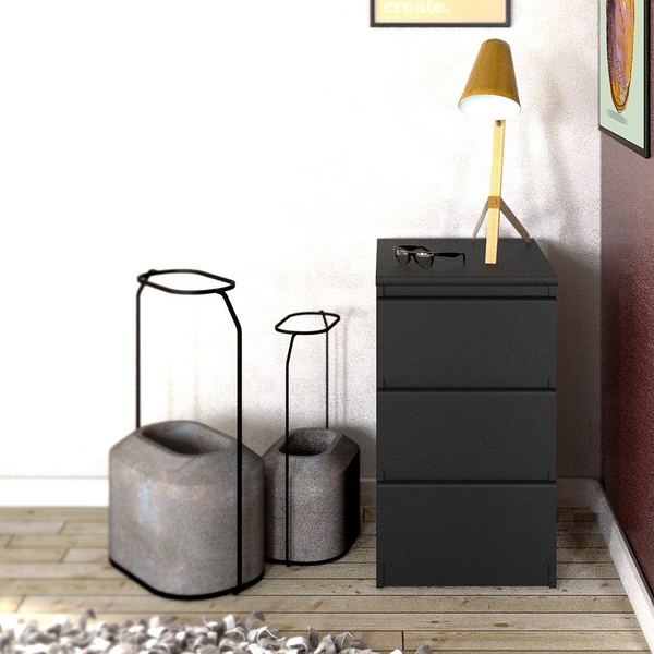 Brook Bedside 3 Drawers in Black Matt | Bedside Cabinet | Bedside Cabinets | Bedroom Cabinet