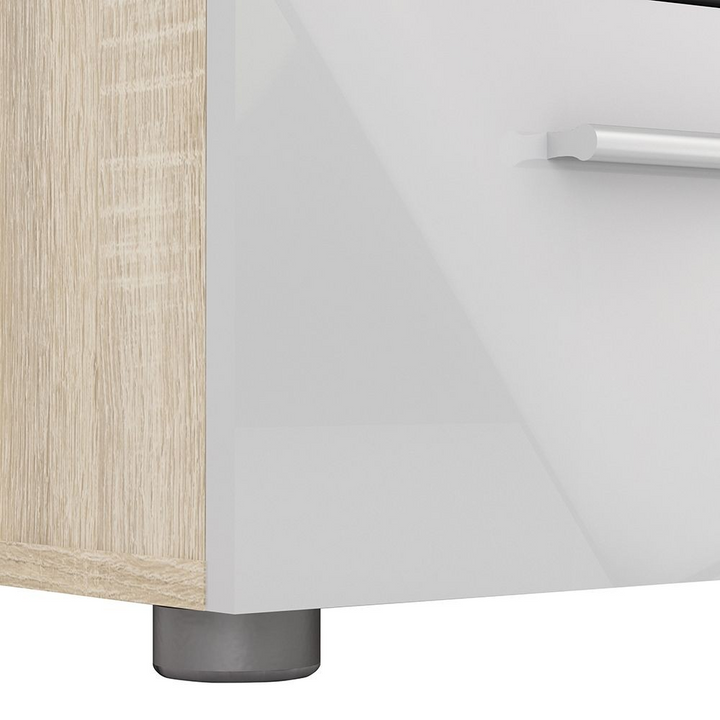 Ende Bedside 2 Drawers in Oak with White High Gloss | Bedside Cabinet | Bedside Cabinets | Bedroom Cabinet