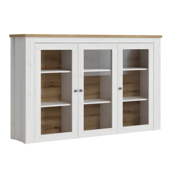 Deal 2 Door 2 Drawer Sideboard with 3 Door Display Top Unit in White and Oak | Dining Cabinet | Dining Cabinets