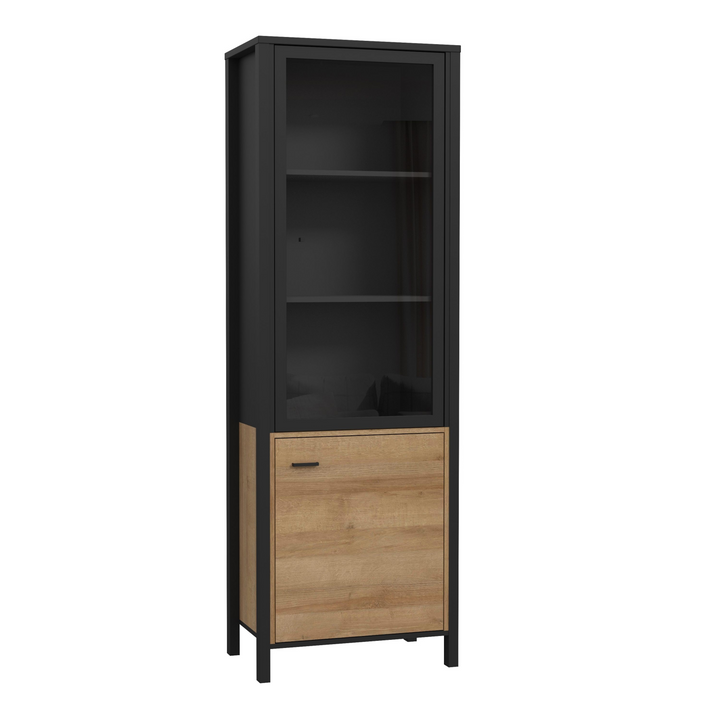 Upminster Rock Wide Display Cabinet in Matt Black/Riviera Oak | Dining Cabinet | Dining Cabinets