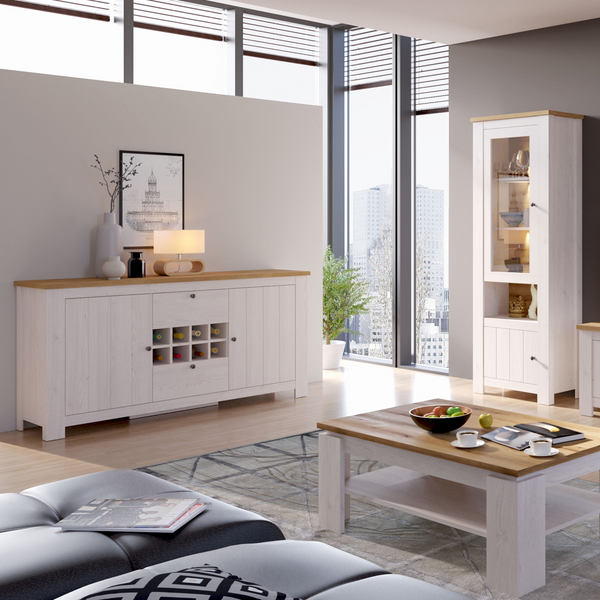 Deal 2 Door 2 Drawer Sideboard with Wine Rack in White and Oak | Dining Cabinet | Dining Cabinets