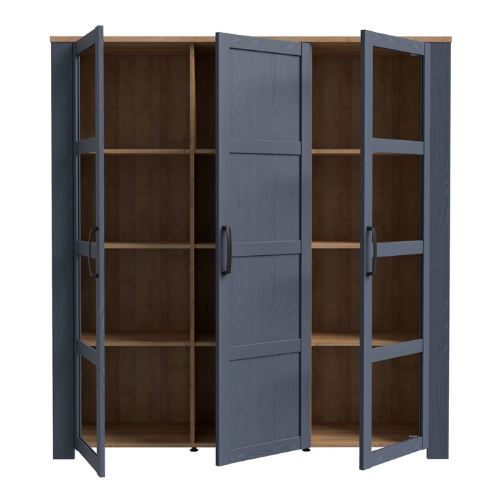 Hitchin 3 Door Large Display Cabinet in Riviera Oak/Navy | Dining Cabinet | Dining Cabinets