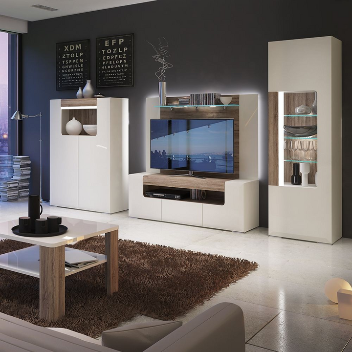 Rainham Tall Narrow Glazed Display Cabinet with Internal Shelves (inc. Plexi Lighting) | Dining Cabinet | Dining Cabinets