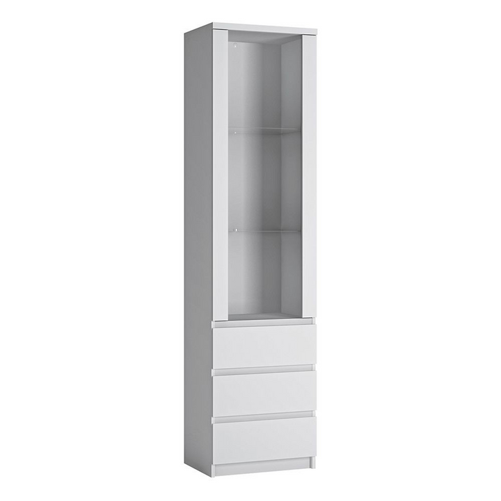 Prestwich Tall Narrow 1 Door 3 Drawer Glazed Display Cabinet in White | Dining Cabinet | Dining Cabinets