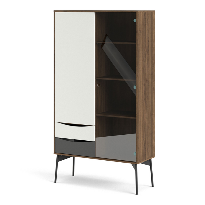 Rutherglen China Cabinet 1 Door 1 Glass Door 2 Drawers in Grey, White and Walnut | Dining Cabinet | Dining Cabinets