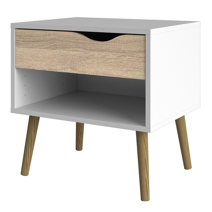 Luton Bedside 1 Drawer in White and Oak | Bedside Cabinet | Bedside Cabinets | Bedroom Cabinet