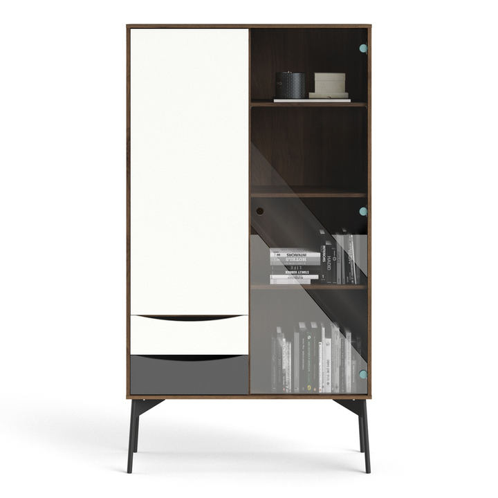 Rutherglen China Cabinet 1 Door 1 Glass Door 2 Drawers in Grey, White and Walnut | Dining Cabinet | Dining Cabinets