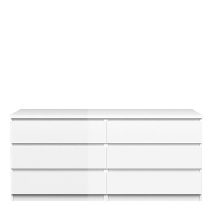 Brook Wide Chest of 6 Drawers (3+3) in White High Gloss | Chest of Drawers | Drawers 