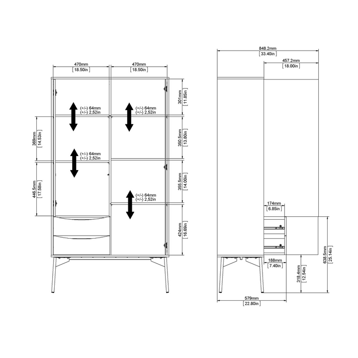 Rutherglen China Cabinet 1 Door 1 Glass Door 2 Drawers in Grey, White and Walnut | Dining Cabinet | Dining Cabinets