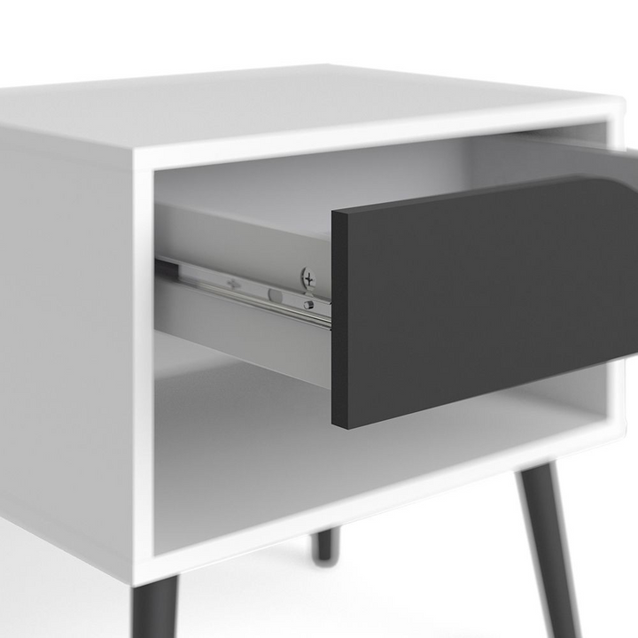 Luton Bedside 1 Drawer in White and Black Matt | Bedside Cabinet | Bedside Cabinets | Bedroom Cabinet