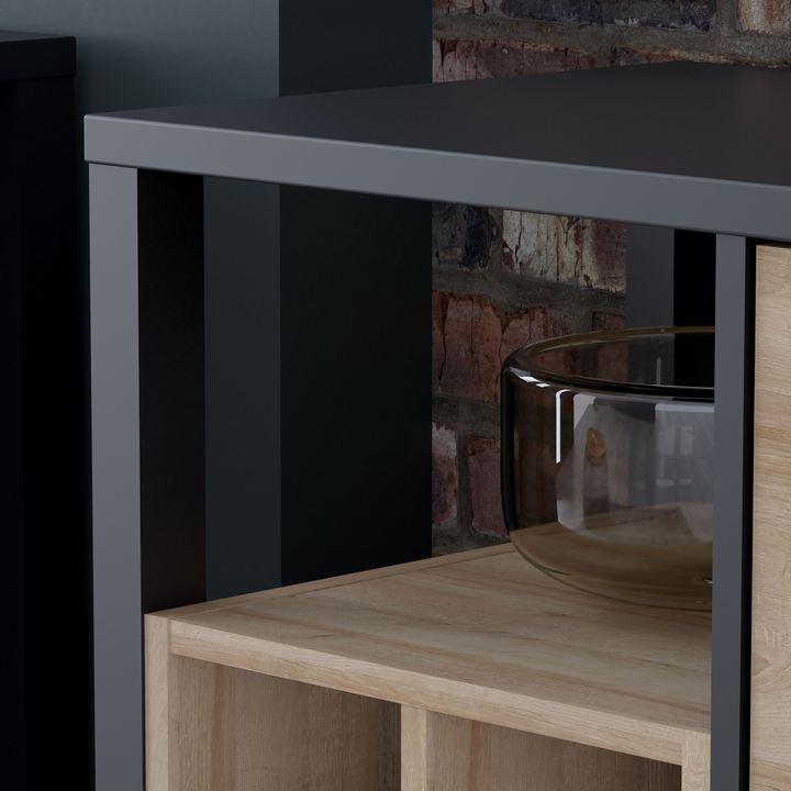 Upminster Rock Storage/Display Chest in Matt Black/Riviera Oak | Dining Cabinet | Dining Cabinets