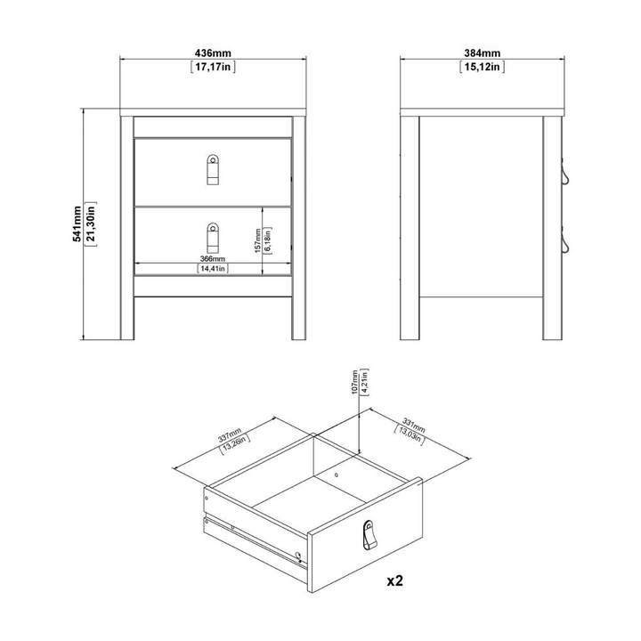 Bournville Bedside Table 2 Drawers in White | Bedside Cabinet | Bedside Cabinets | Bedroom Cabinet