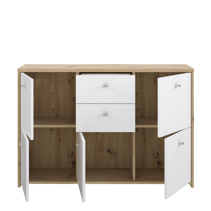 Bicester Chest Storage Cabinet with 2 Drawers and 5 Doors in Artisan Oak/White | Dining Cabinet | Dining Cabinets