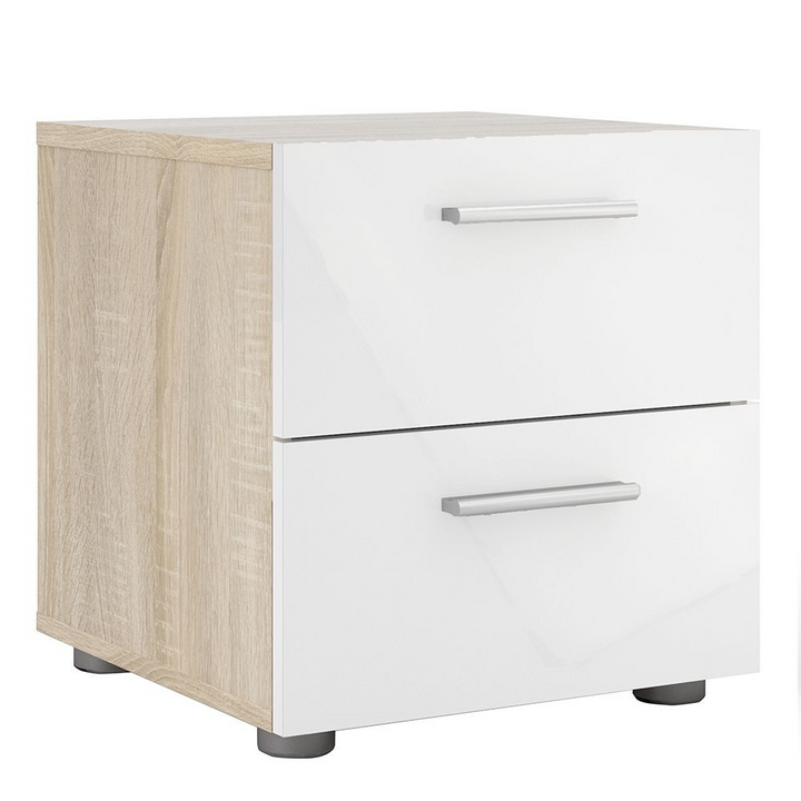 Ende Bedside 2 Drawers in Oak with White High Gloss | Bedside Cabinet | Bedside Cabinets | Bedroom Cabinet