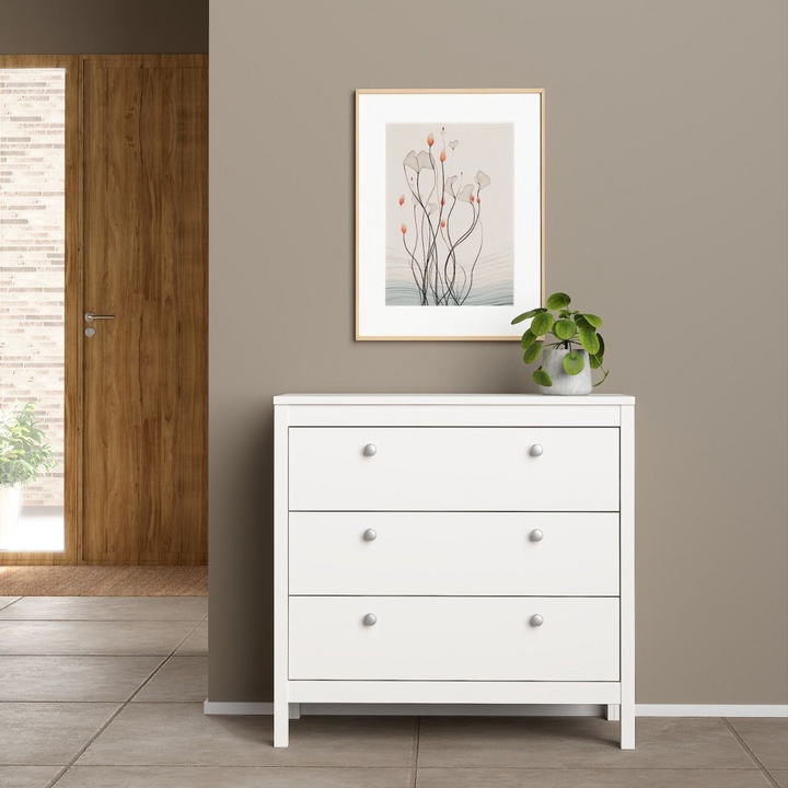 Hindley Chest 3 Drawers in White | Chest of Drawers | Drawers 