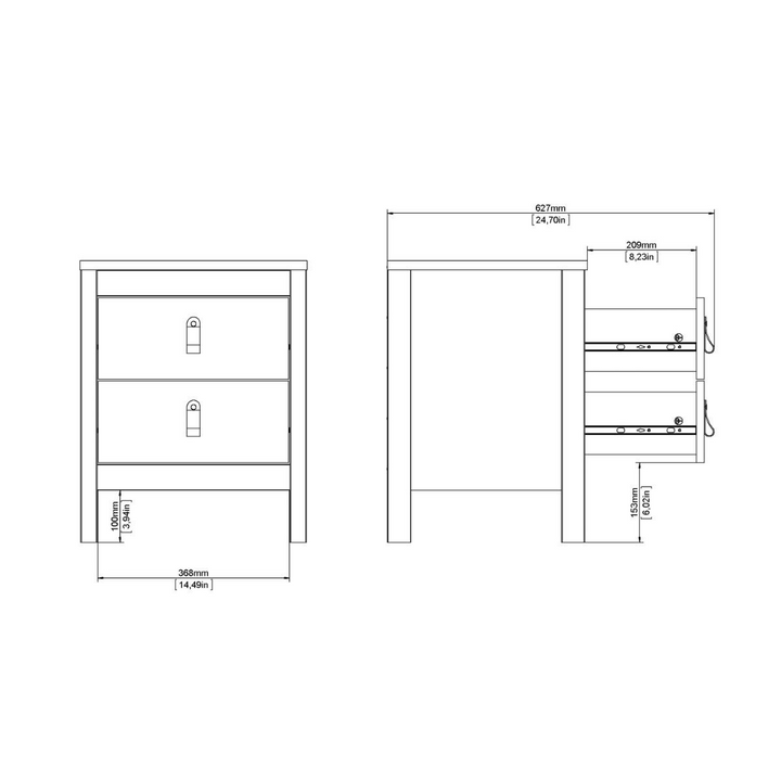 Droitwich Bedside Table 2 Drawers in Matt Black | Bedside Cabinet | Bedside Cabinets | Bedroom Cabinet