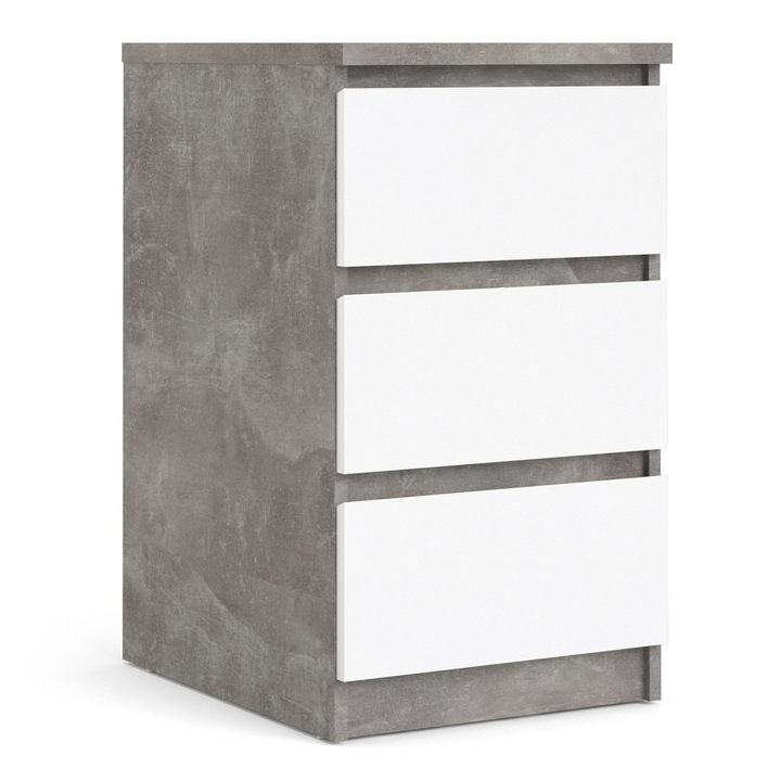 Brook Bedside 3 Drawers in Concrete and White High Gloss | Bedside Cabinet | Bedside Cabinets | Bedroom Cabinet