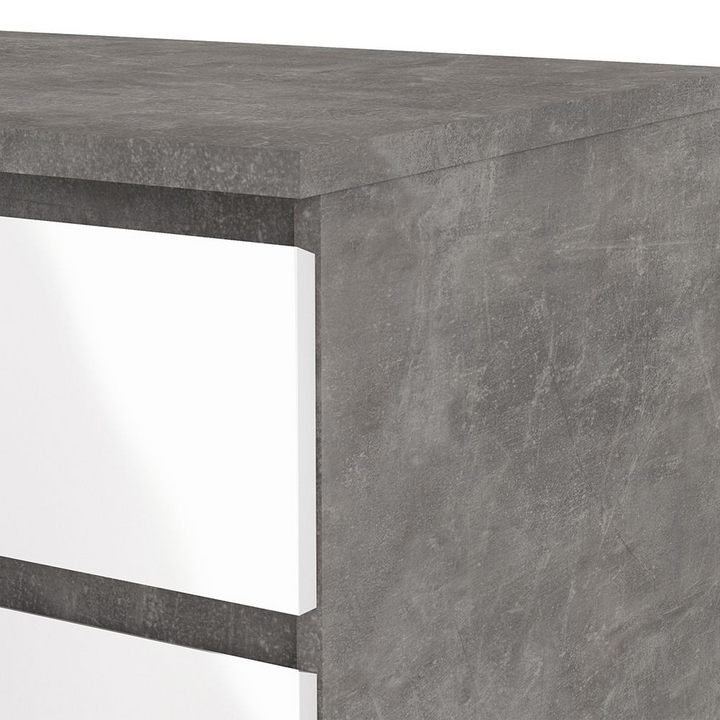 Brook Wide Chest of 6 Drawers (3+3) in Concrete and White High Gloss | Chest of Drawers | Drawers 