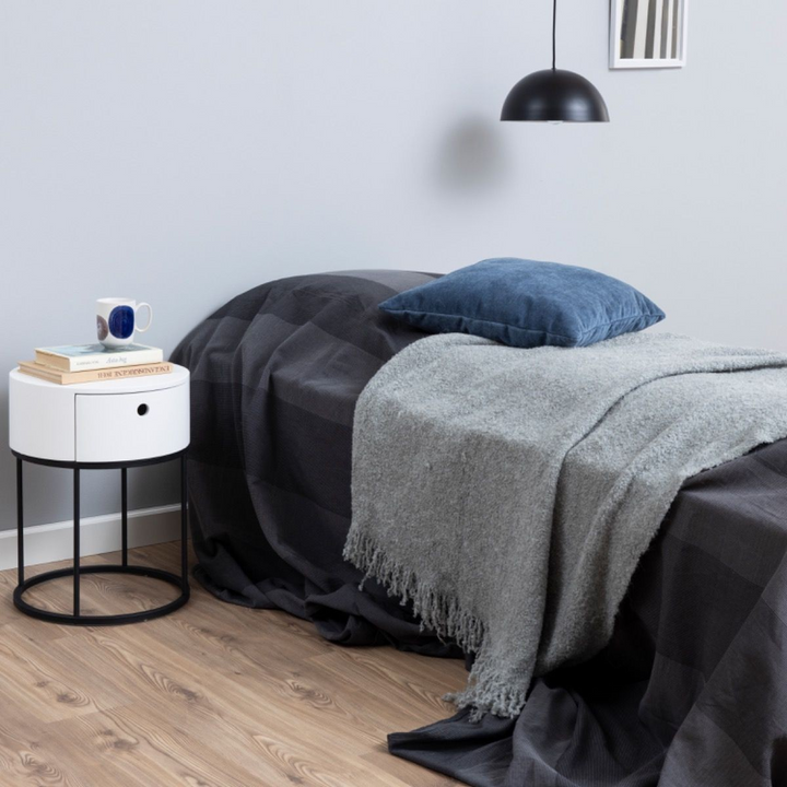 Maidstone Round Bedside Table in White and Black | Bedside Cabinet | Bedside Cabinets | Bedroom Cabinet