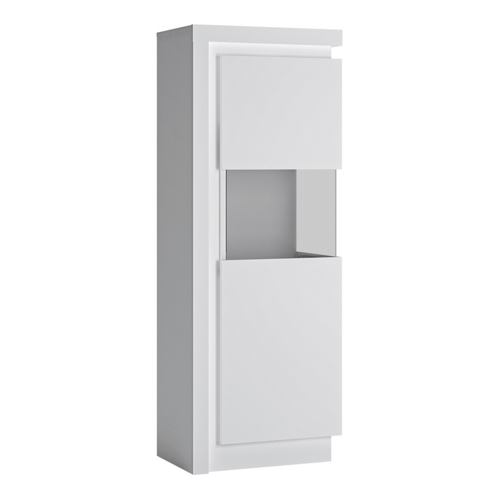 Earley Narrow Display Cabinet (RHD) 164.1cm High (including LED lighting) in White and High Gloss | Dining Cabinet | Dining Cabinets