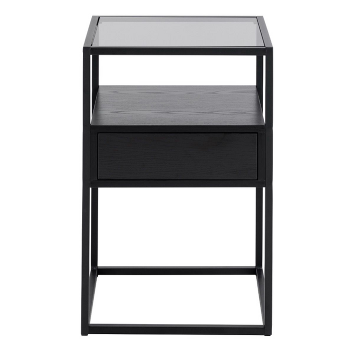 Ilford Bedside Table in Black with Smoked Glass | Bedside Cabinet | Bedside Cabinets | Bedroom Cabinet