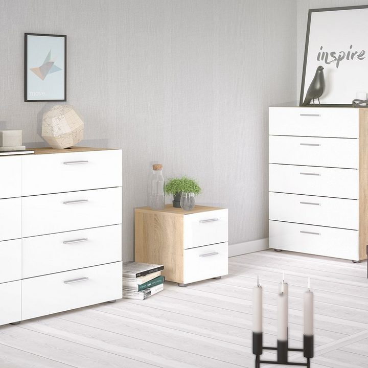 Ende Bedside 2 Drawers in Oak with White High Gloss | Bedside Cabinet | Bedside Cabinets | Bedroom Cabinet