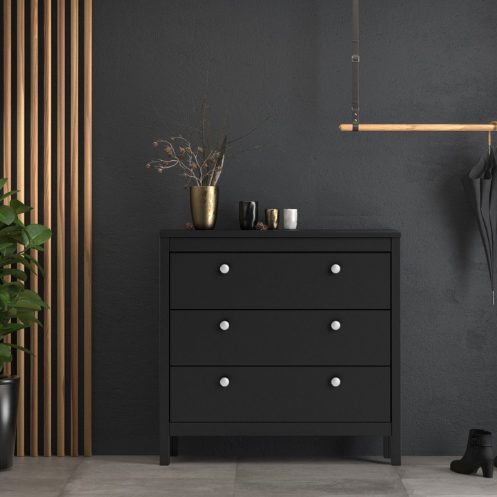 Hindley Chest 3 Drawers in Matt Black | Chest of Drawers | Drawers 