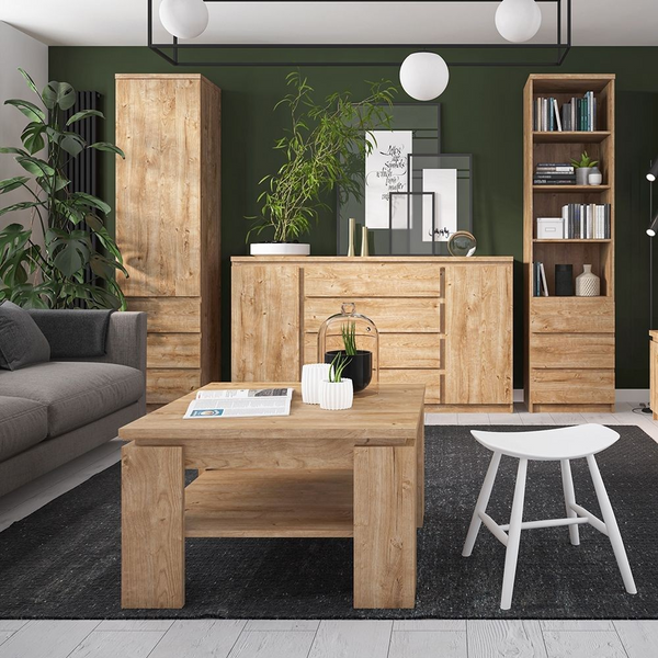 Prestwich Tall Narrow 1 Door 3 Drawer Glazed Display Cabinet in Oak| Dining Cabinet | Dining Cabinets