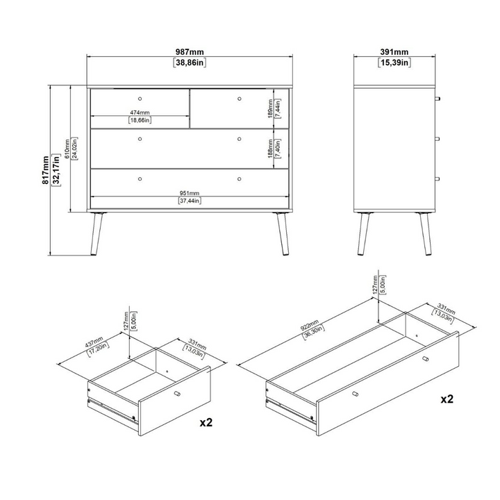 Darlaston Chest 2 + 2 Drawers White | Chest of Drawers | Drawers 