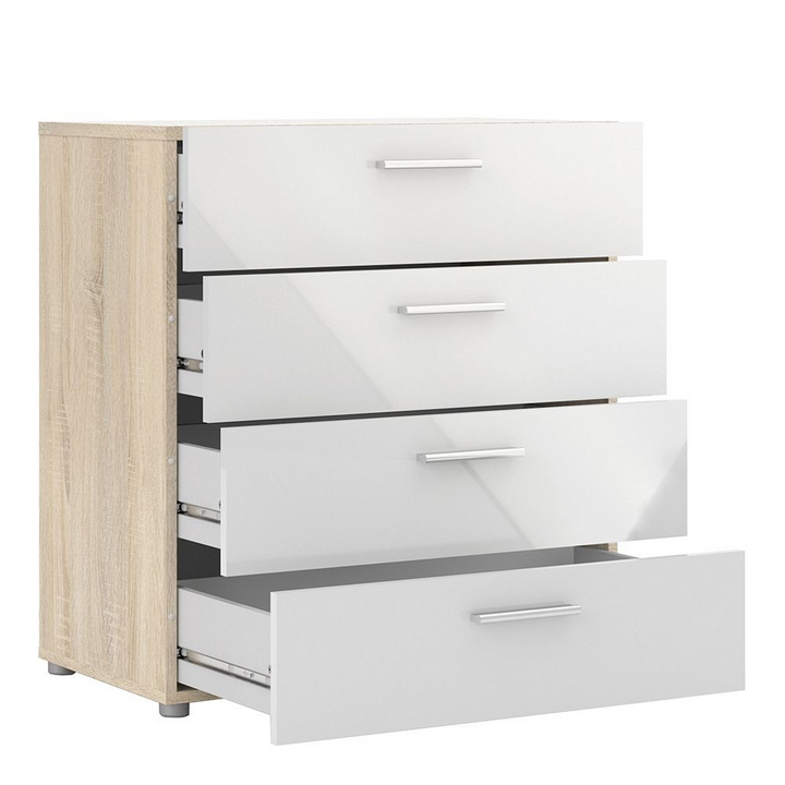 Ende Chest of 4 Drawers in Oak with White High Gloss | Chest of Drawers | Drawers 