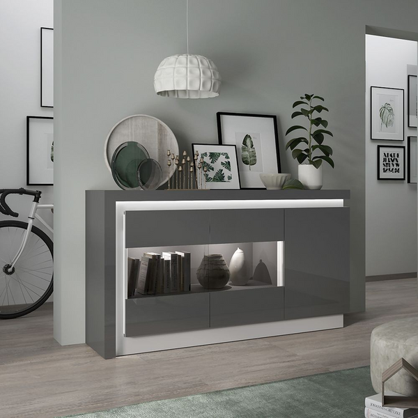 Earley 2 Door Designer Cabinet (LH) in Platinum/Light Grey Gloss | Dining Cabinet | Dining Cabinets