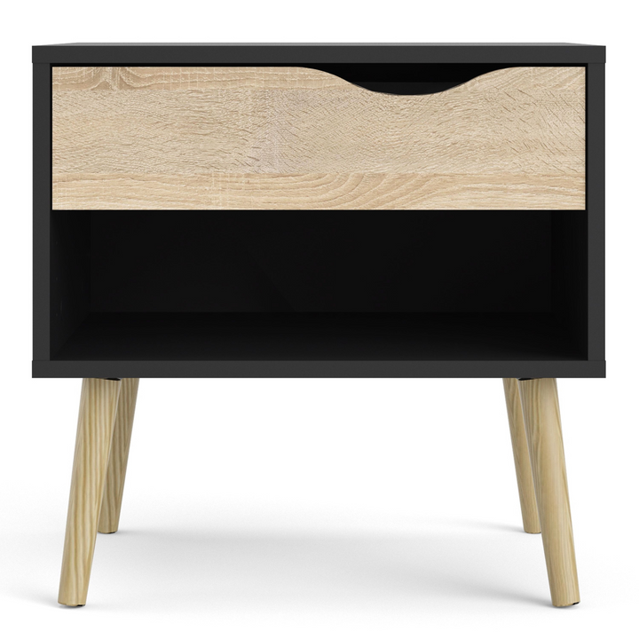 Luton Bedside 1 Drawer in Black and Oak | Bedside Cabinet | Bedside Cabinets | Bedroom Cabinet