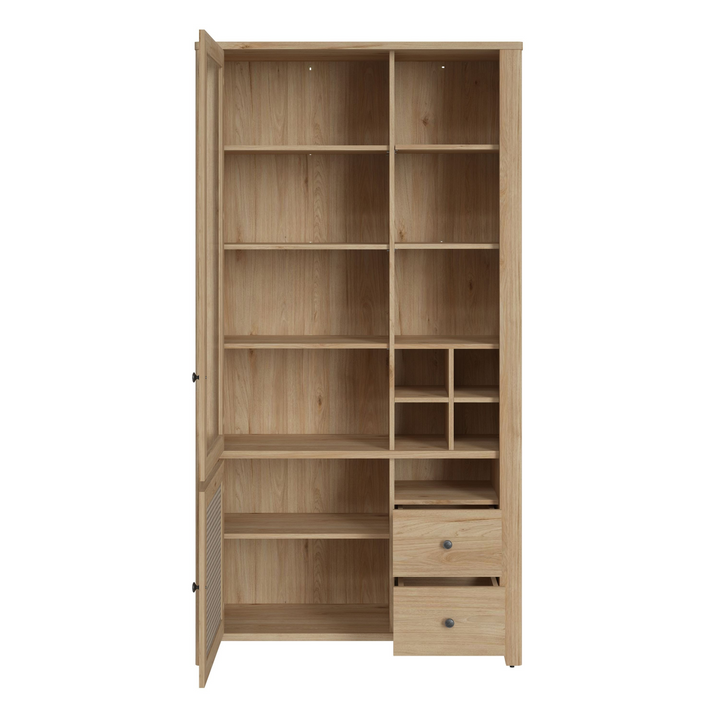 Braintree 2 Door 2 Drawer Display Cabinet in Jackson Hickory Oak and Rattan Effect | Dining Cabinet | Dining Cabinets