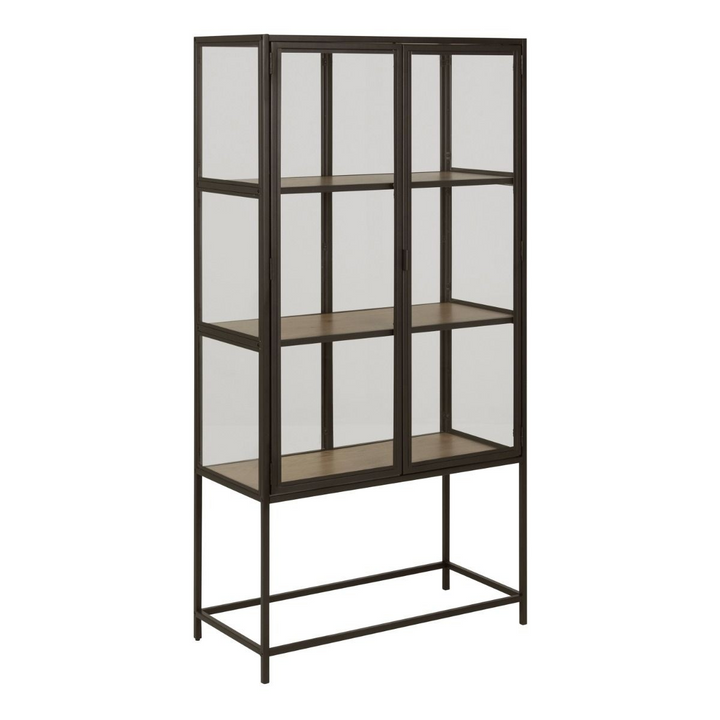 Wishaw 2 Glass Door Display Cabinet in Black & Oak | Dining Cabinet | Dining Cabinets