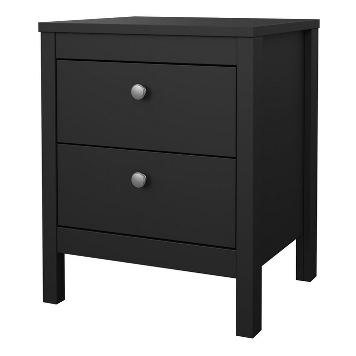 Bournville Bedside Table 2 Drawers in Matt Black | Bedside Cabinet | Bedside Cabinets | Bedroom Cabinet