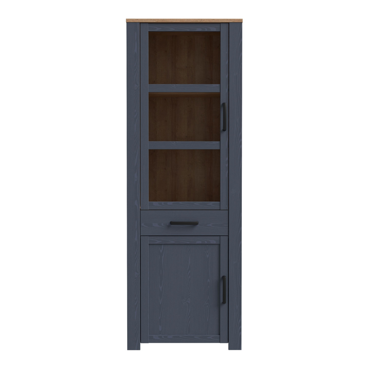 Hitchin 2 Door 1 Drawer Narrow Display Cabinet in Riviera Oak/Navy | Dining Cabinet | Dining Cabinets