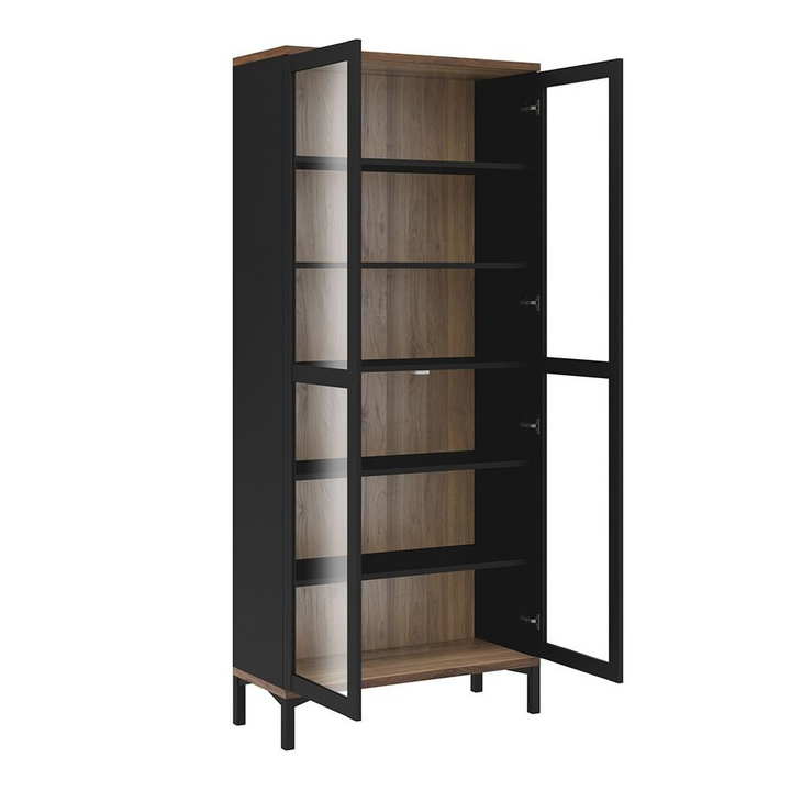 Spalding Display Cabinet Glazed 2 Doors in Black and Walnut | Dining Cabinet | Dining Cabinets