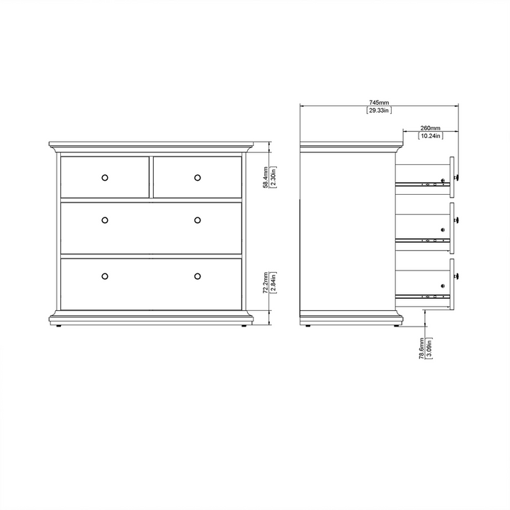 Solihull Chest of 4 Drawers in White and Oak | Chest of Drawers | Drawers 