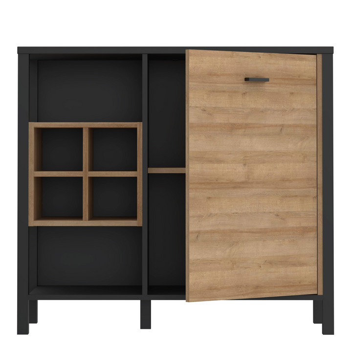 Upminster Rock Storage/Display Chest in Matt Black/Riviera Oak | Dining Cabinet | Dining Cabinets