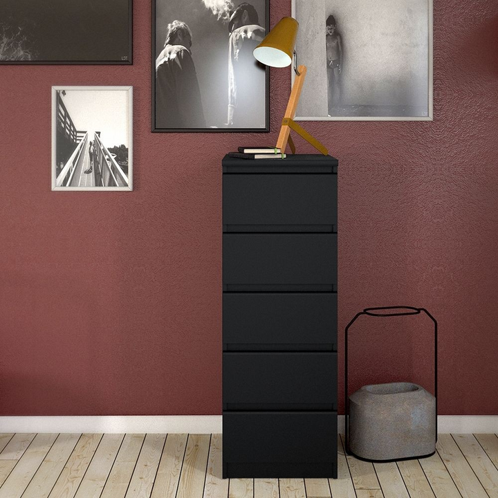 Brook Narrow Chest of 5 Drawers in Black Matt | Chest of Drawers | Drawers 